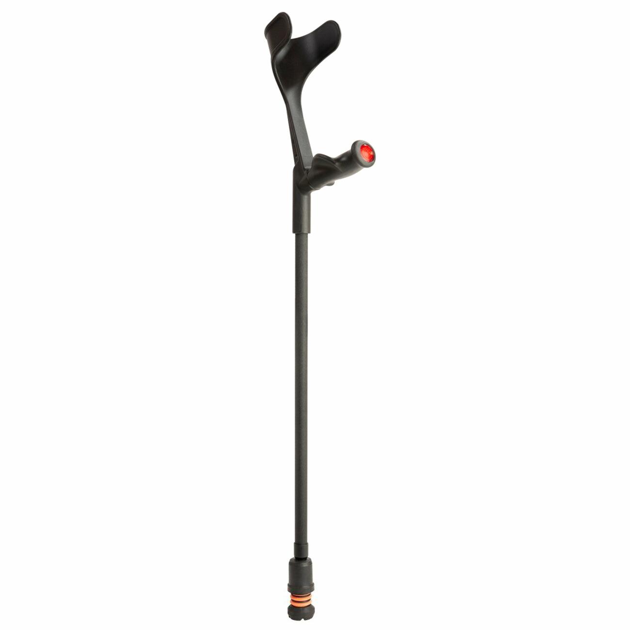 A single black Flexyfoot Comfort Grip Open Cuff Crutch