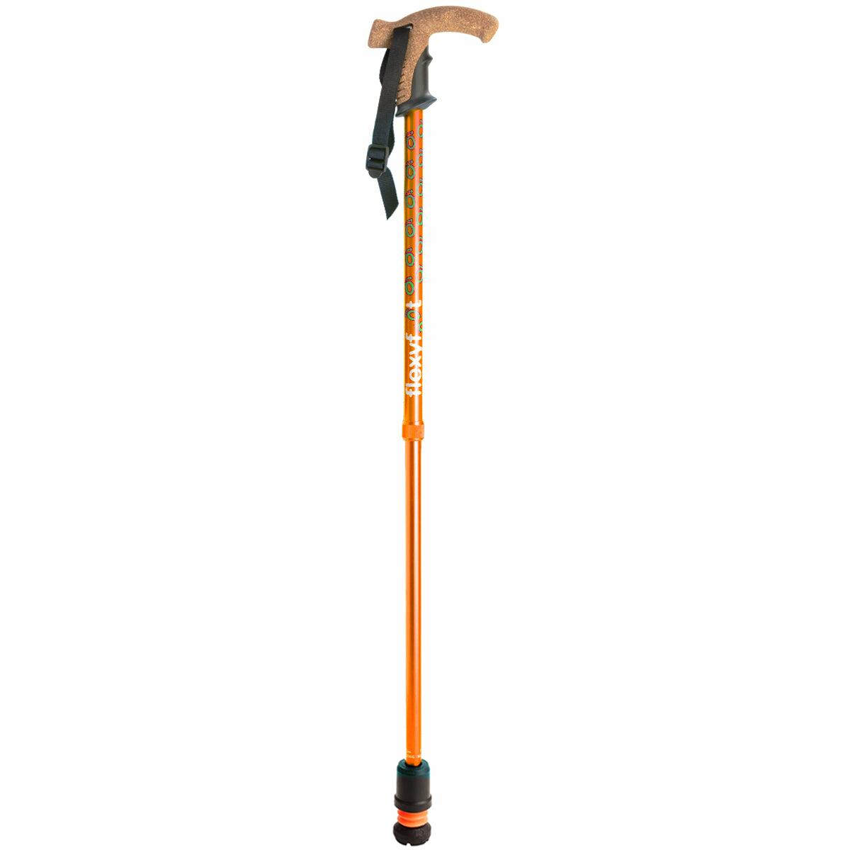 A single orange Flexyfoot Premium Cork Handle Walking Stick