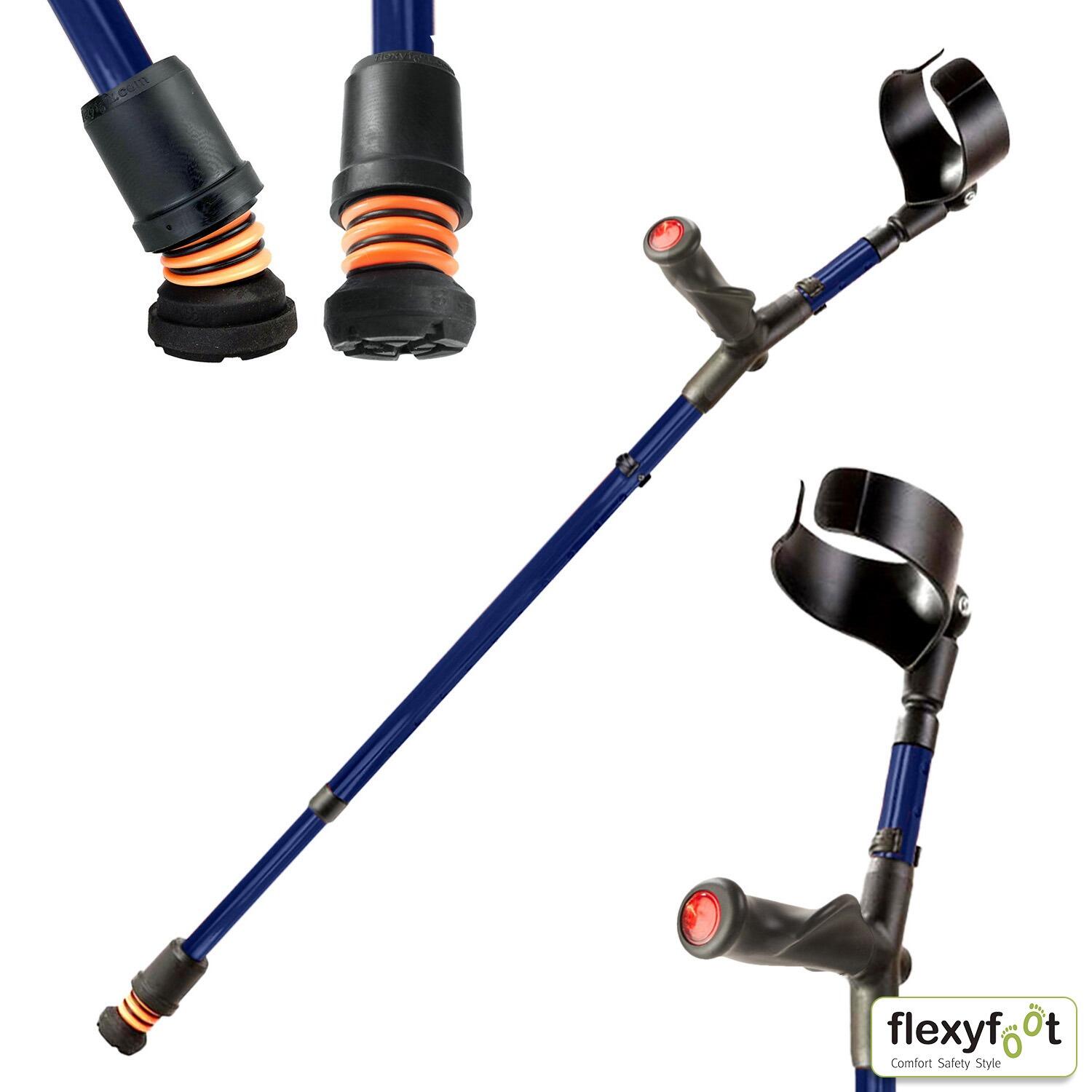 A single Right blue Flexyfoot Comfort Grip Double Adjustable Crutch