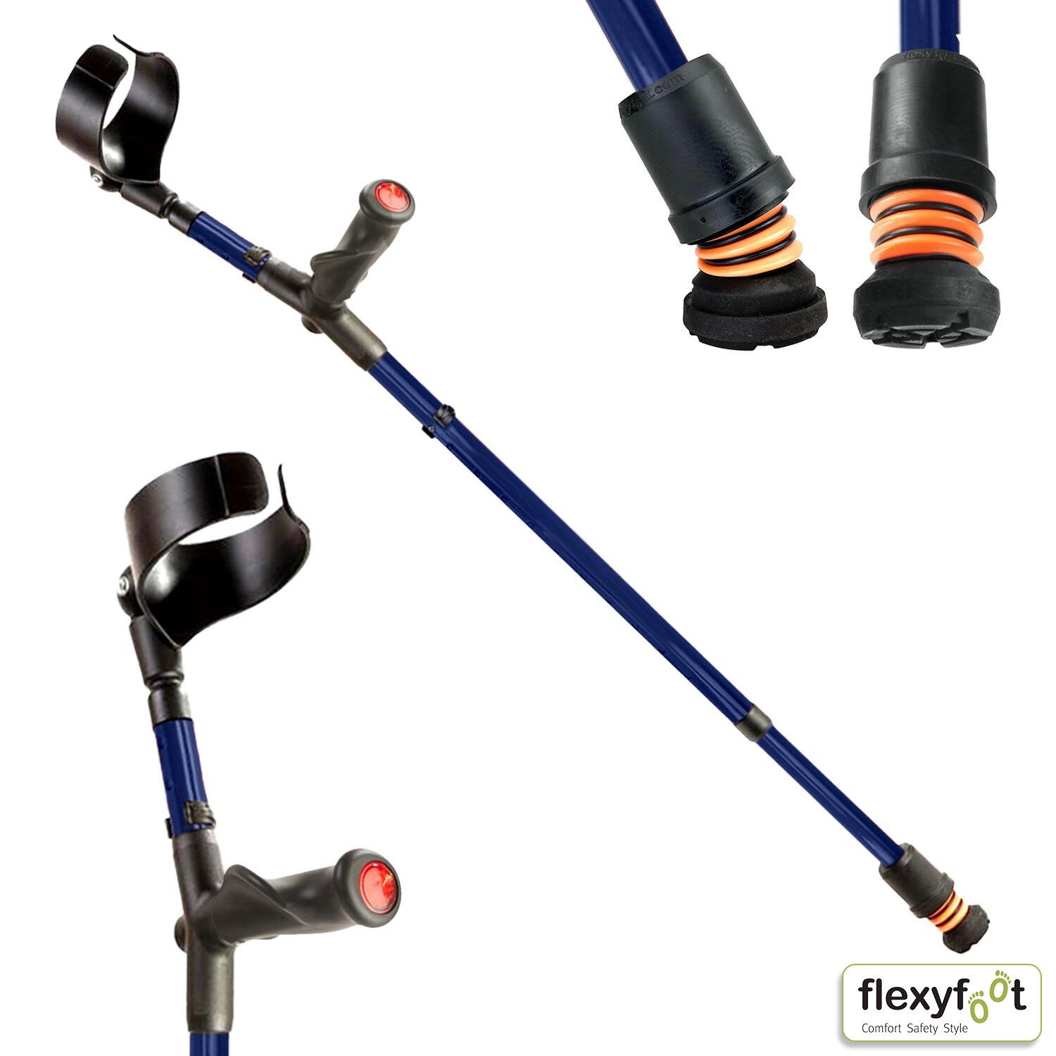 A single Left blue Flexyfoot Comfort Grip Double Adjustable Crutch