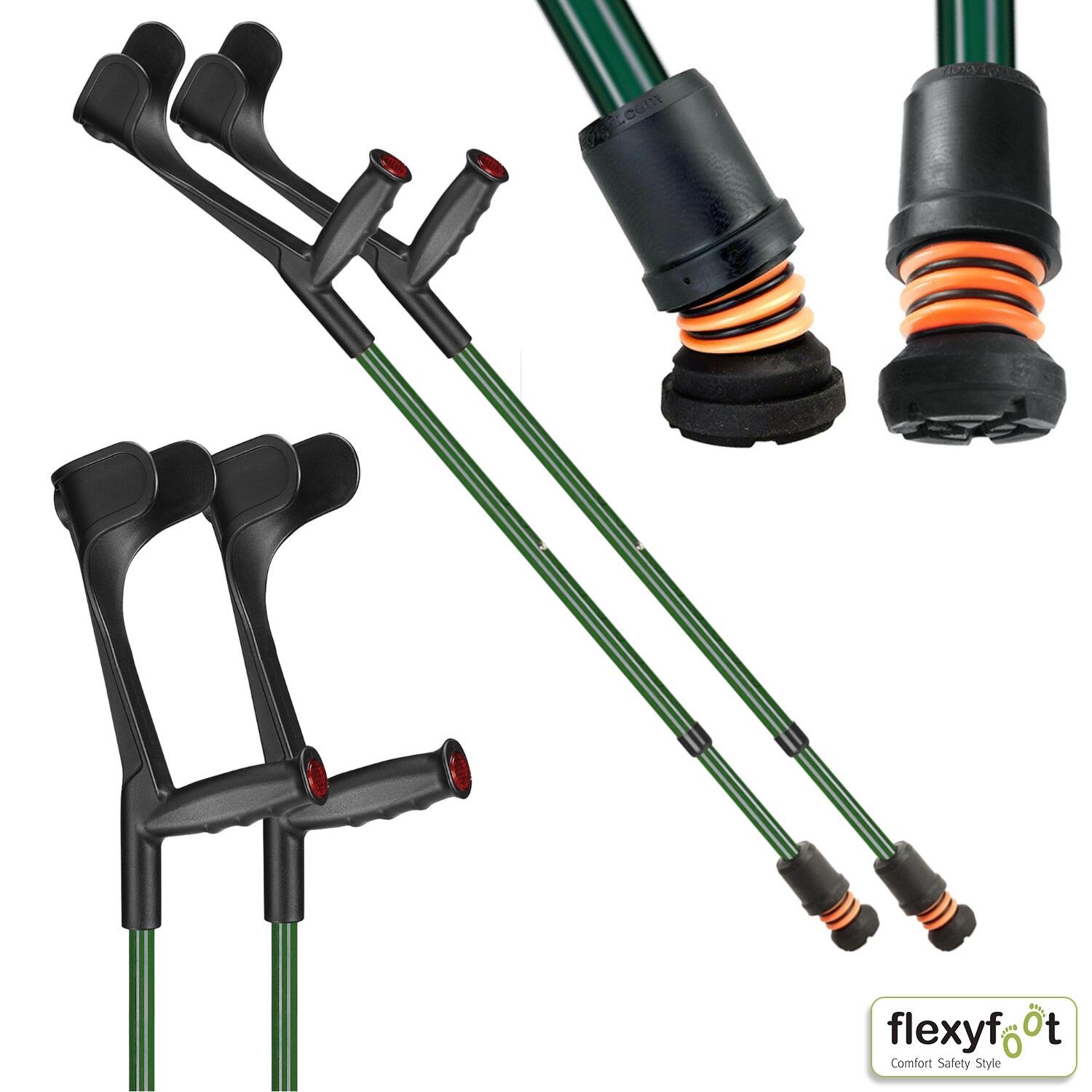 A pair of British Racing Green Flexyfoot Soft Grip Open Cuff Crutches