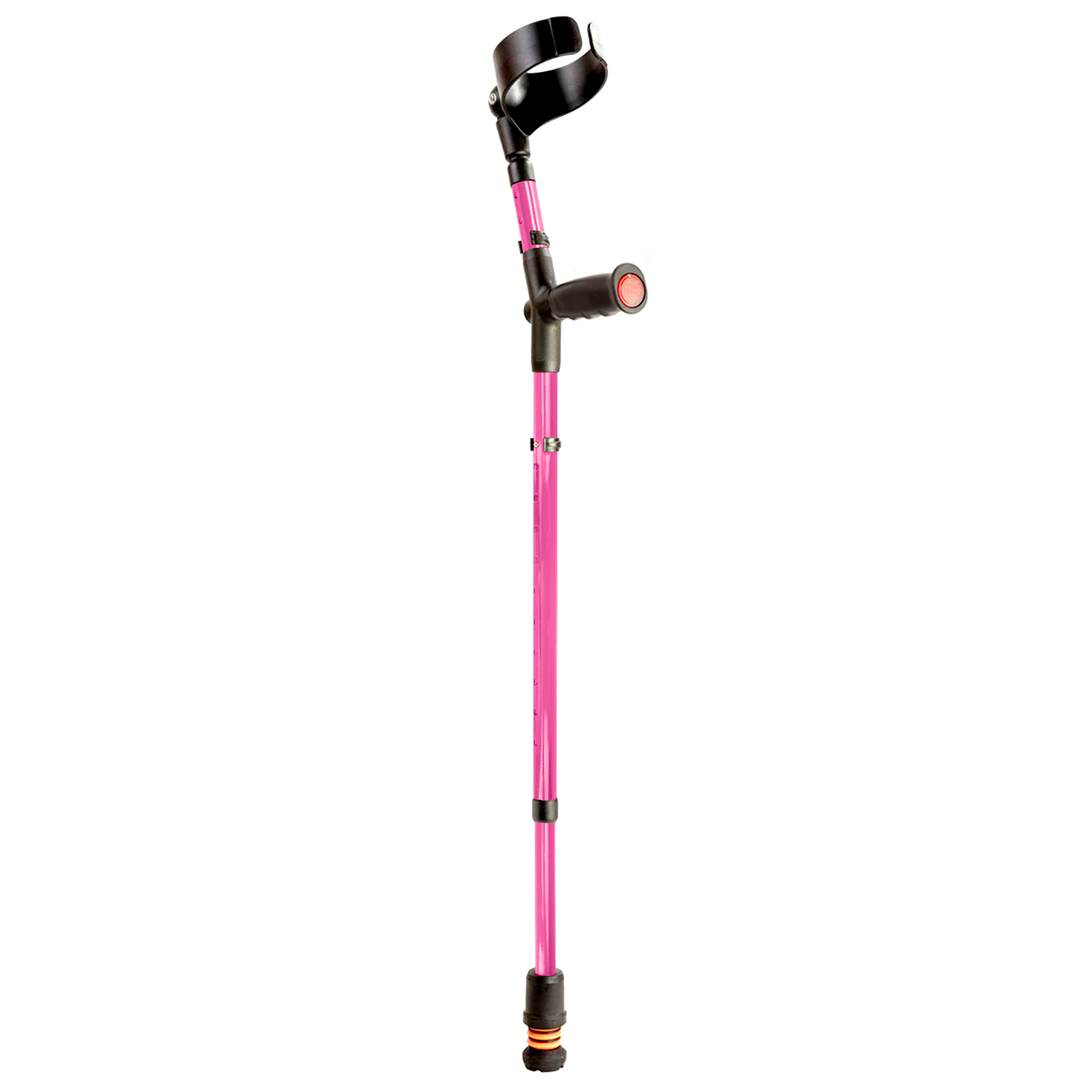 A single pink Flexyfoot Soft Grip Double Adjustable Crutch