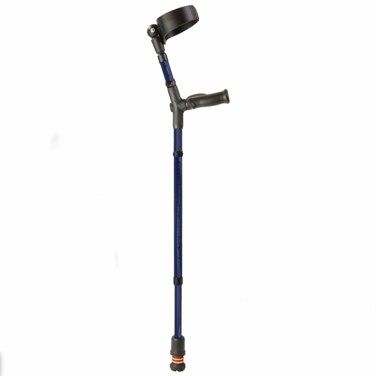 A single blue Flexyfoot Comfort Grip Open Cuff Crutch