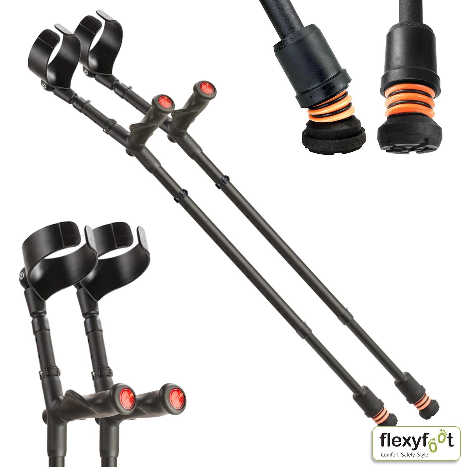 A pair of Textured black Flexyfoot Comfort Grip Double Adjustable Crutches