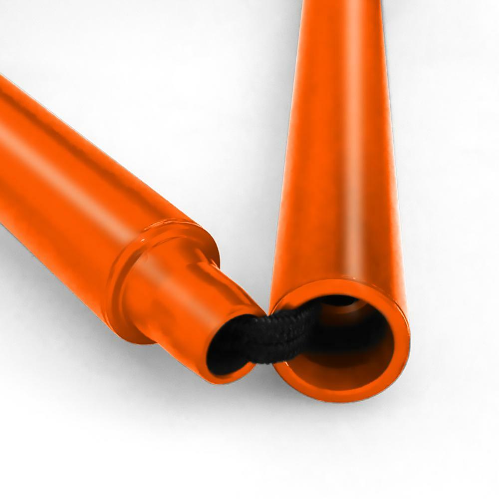 Superior tooled joint of an orange Flexyfoot Premium Cork Handle Folding Walking Stick