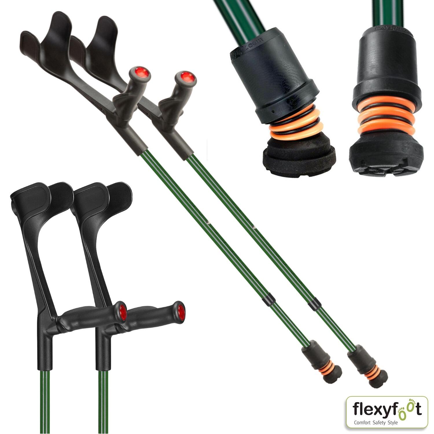 A pair of British Racing Green Flexyfoot Comfort Grip Open Cuff Crutches
