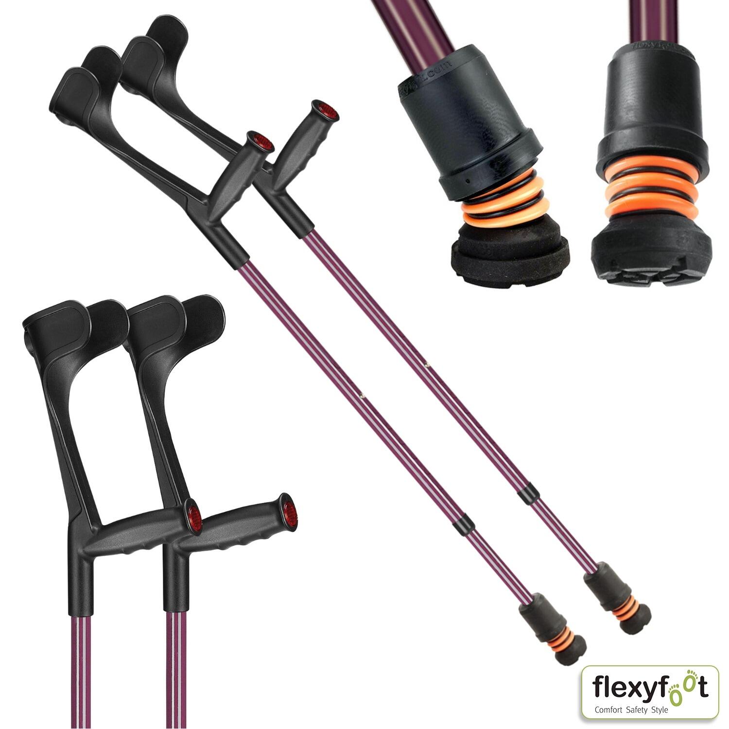 A pair of blackberry Flexyfoot Soft Grip Open Cuff Crutches