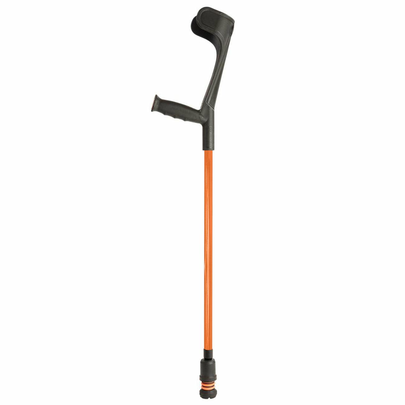 A single orange Flexyfoot Soft Grip Open Cuff Crutch