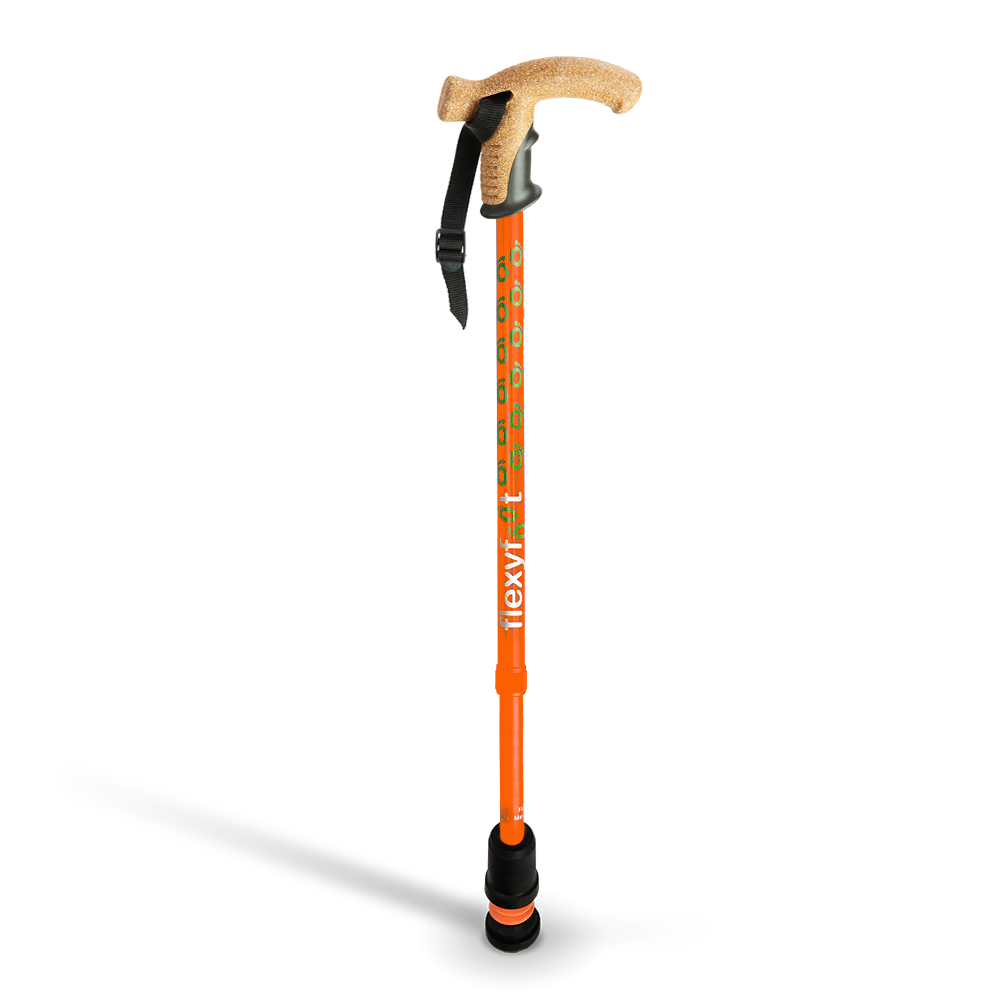 Flexyfoot Premium Cork Handle Folding Walking Stick - Orange