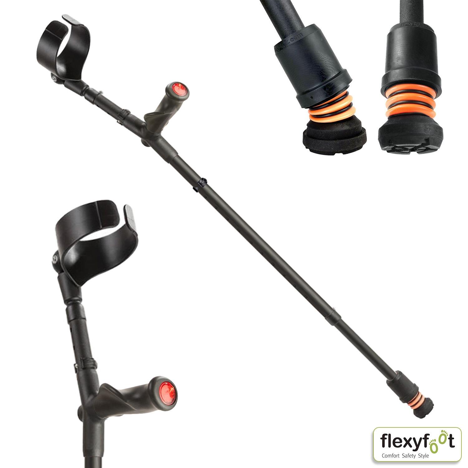 A single left Textured black Flexyfoot Comfort Grip Double Adjustable Crutch