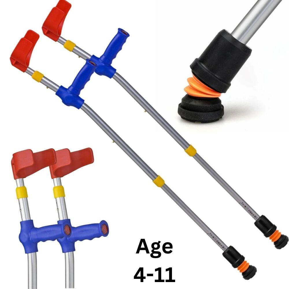Flexyfoot Shock Absorbing Soft Grip Double Adjustable Kids Crutches - Blue Handles