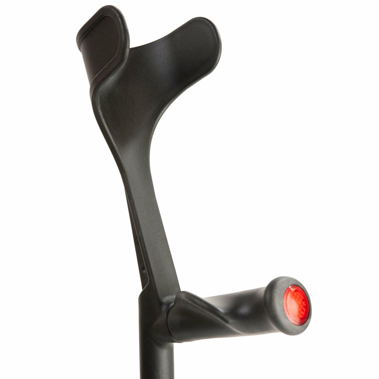 Comfort grip handle and open cuff of a black Flexyfoot Comfort Grip Open Cuff Crutch