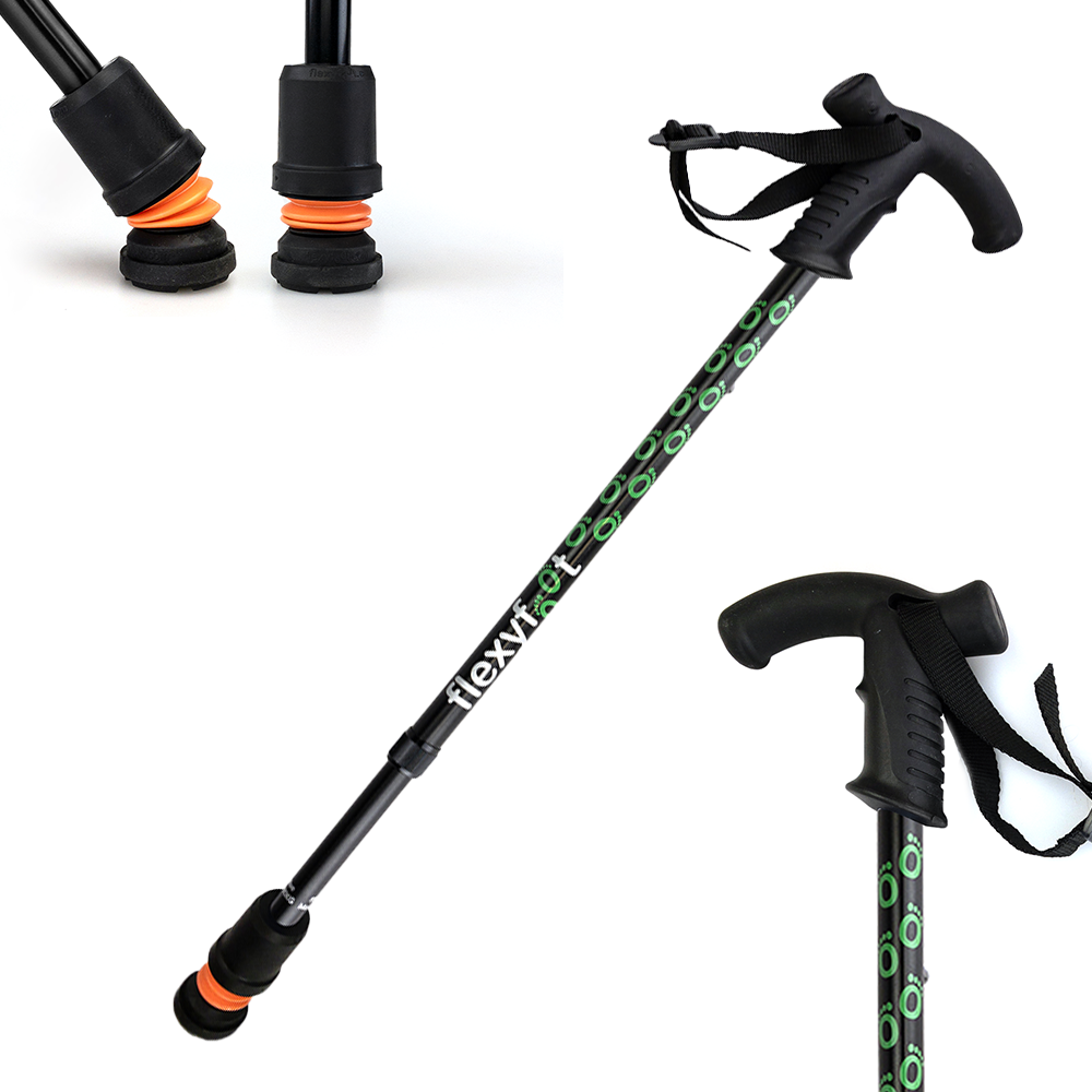 A black Flexyfoot Premium Derby Handle Walking Stick