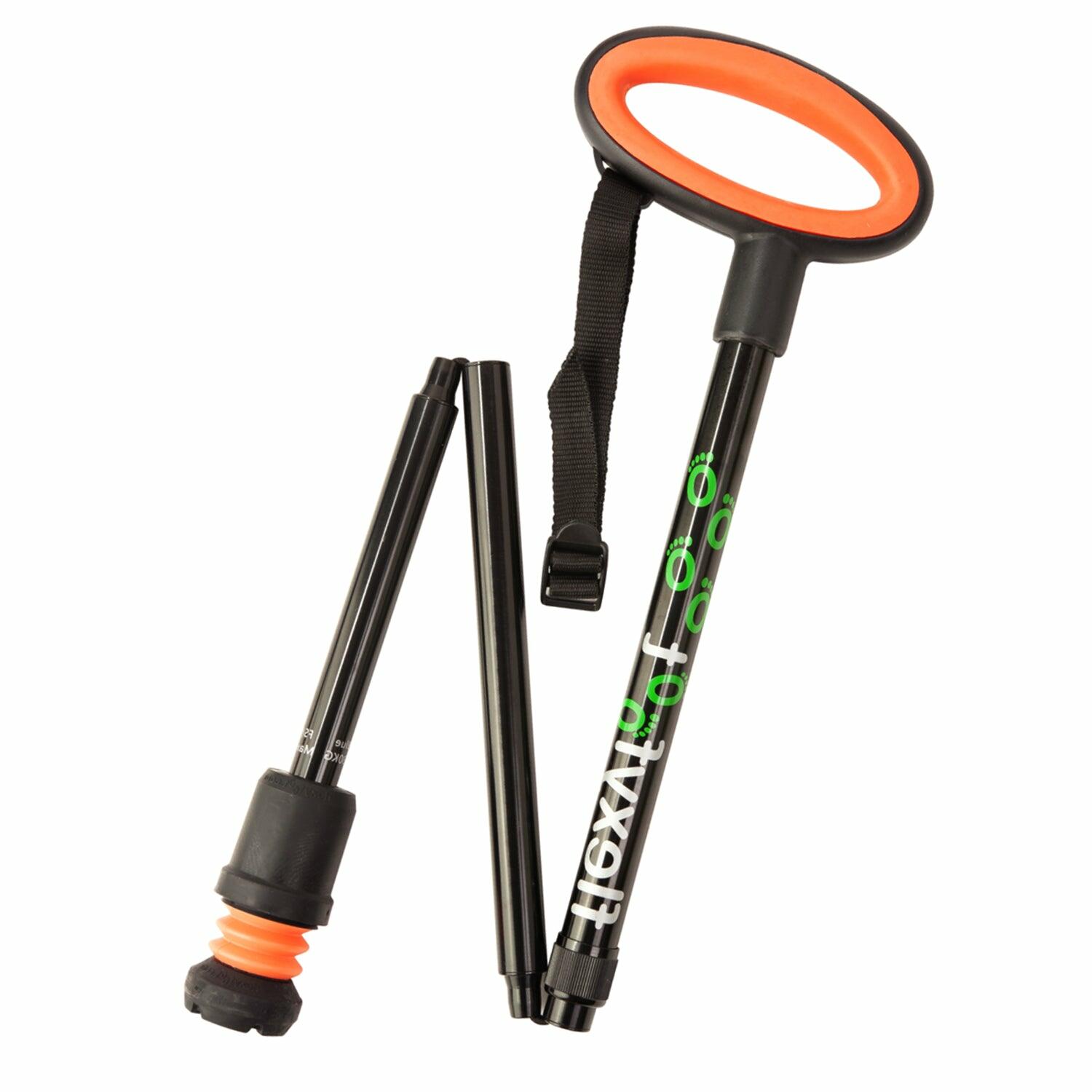 A black Flexyfoot Premium Oval Handle Folding Walking Stick