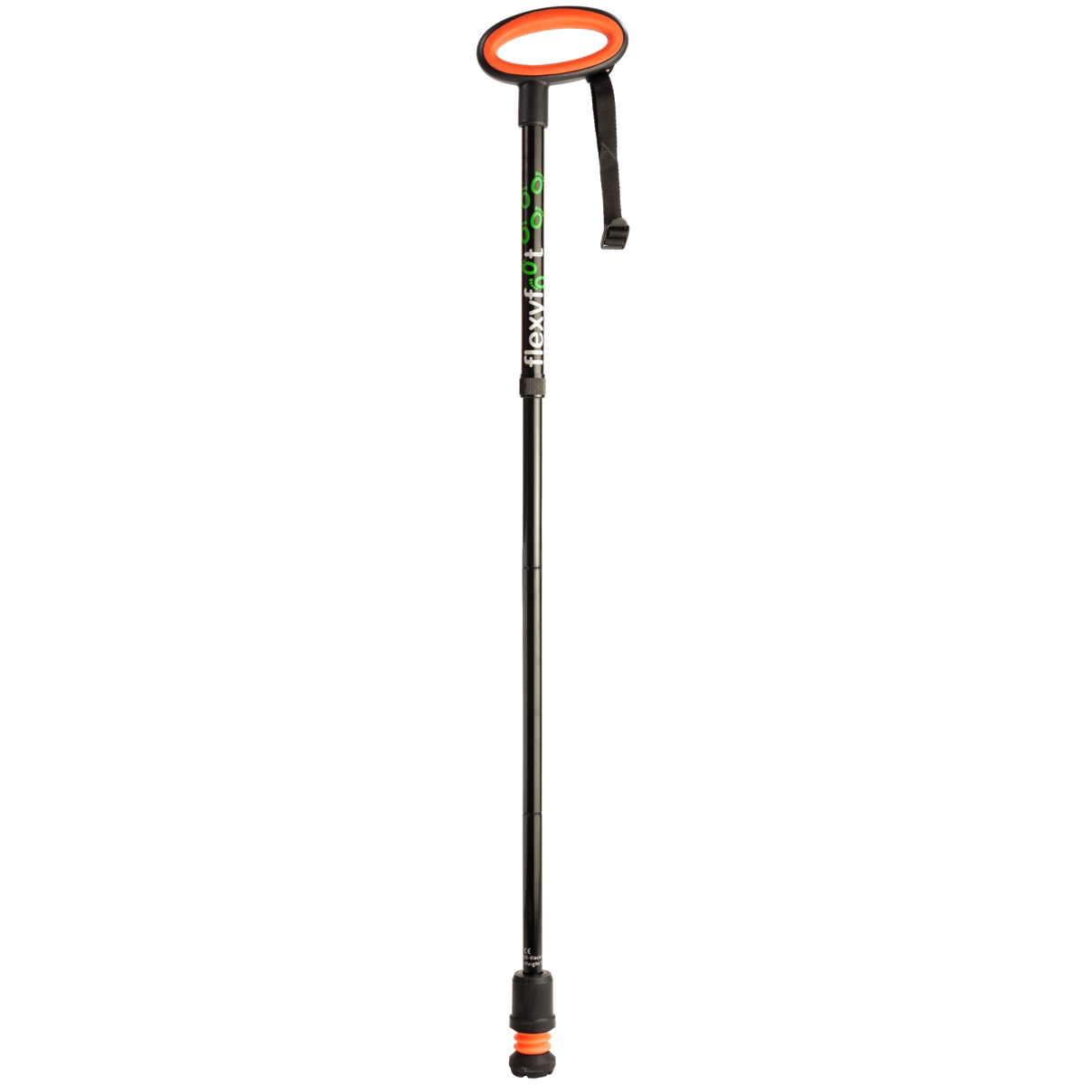 A single black Flexyfoot Premium Oval Handle Folding Walking Stick