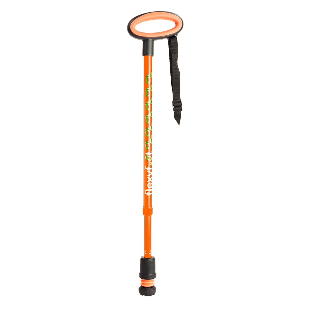 A single orange Flexyfoot Premium Oval Handle Walking Stick