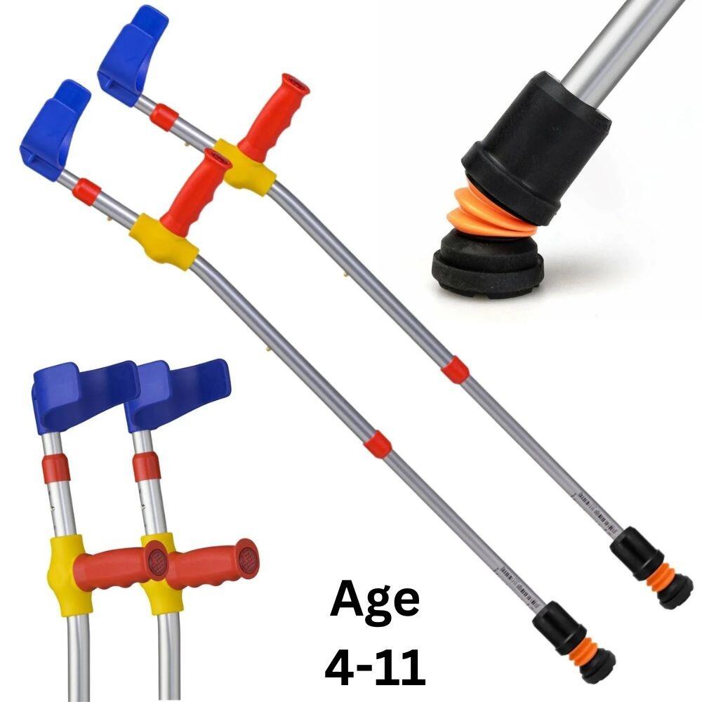 Flexyfoot Shock Absorbing Soft Grip Double Adjustable Kids Crutches - Red Handle - Pair