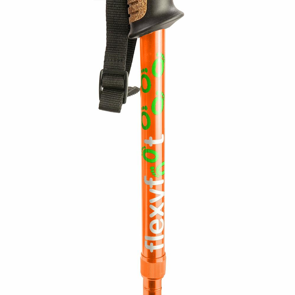 A single orange Flexyfoot Premium Cork Handle Folding Walking Stick