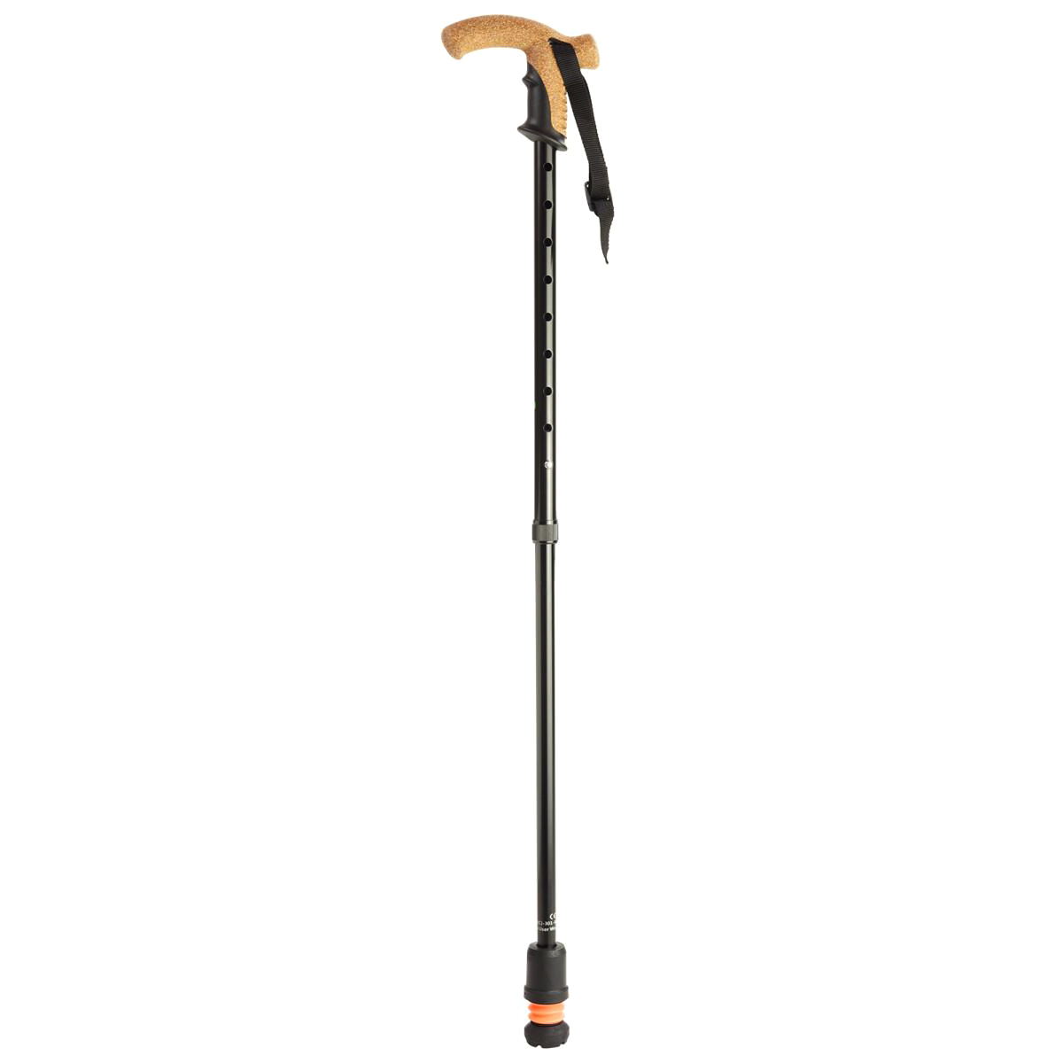 A single black Flexyfoot Premium Cork Handle Walking Stick