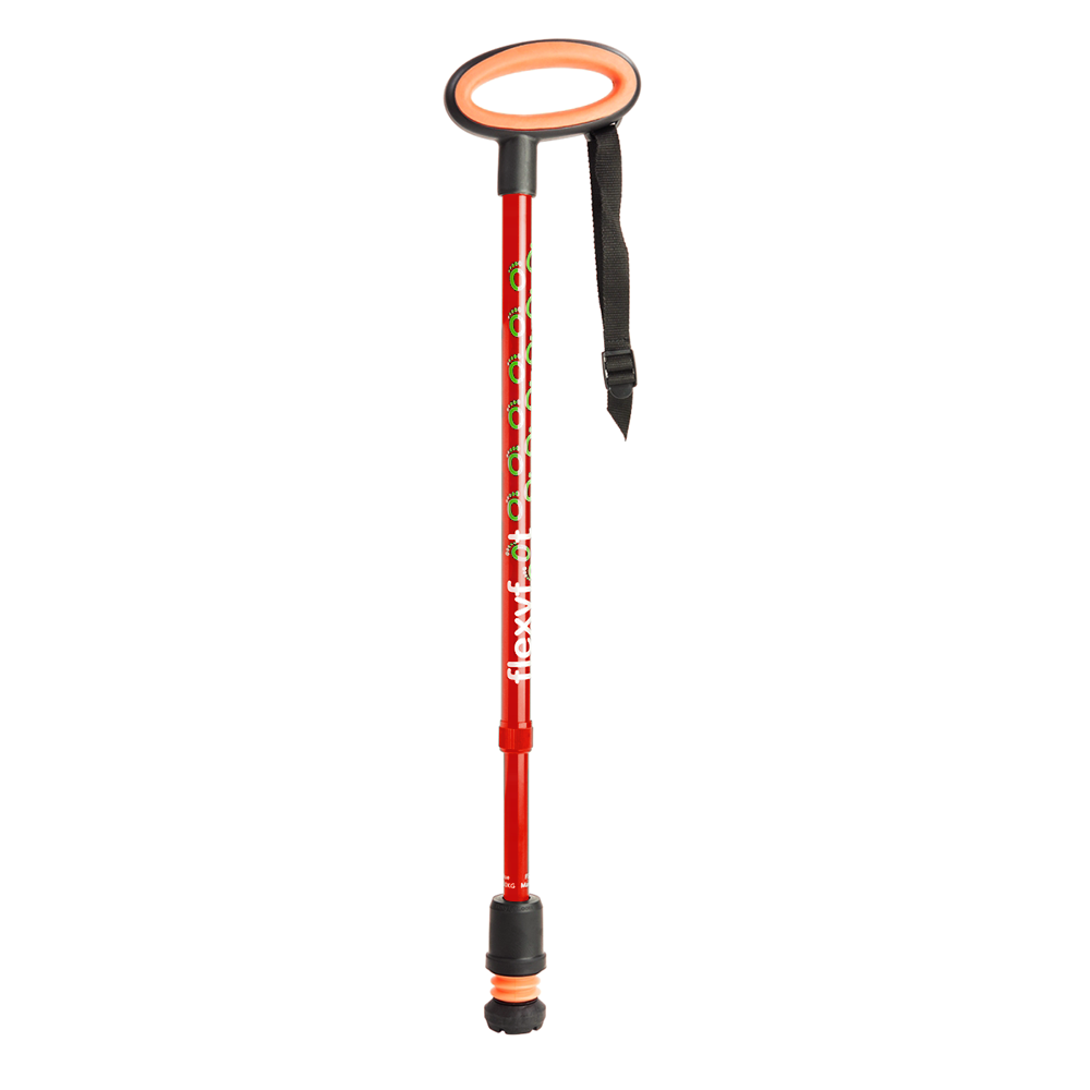 A single red Flexyfoot Premium Oval Handle Walking Stick