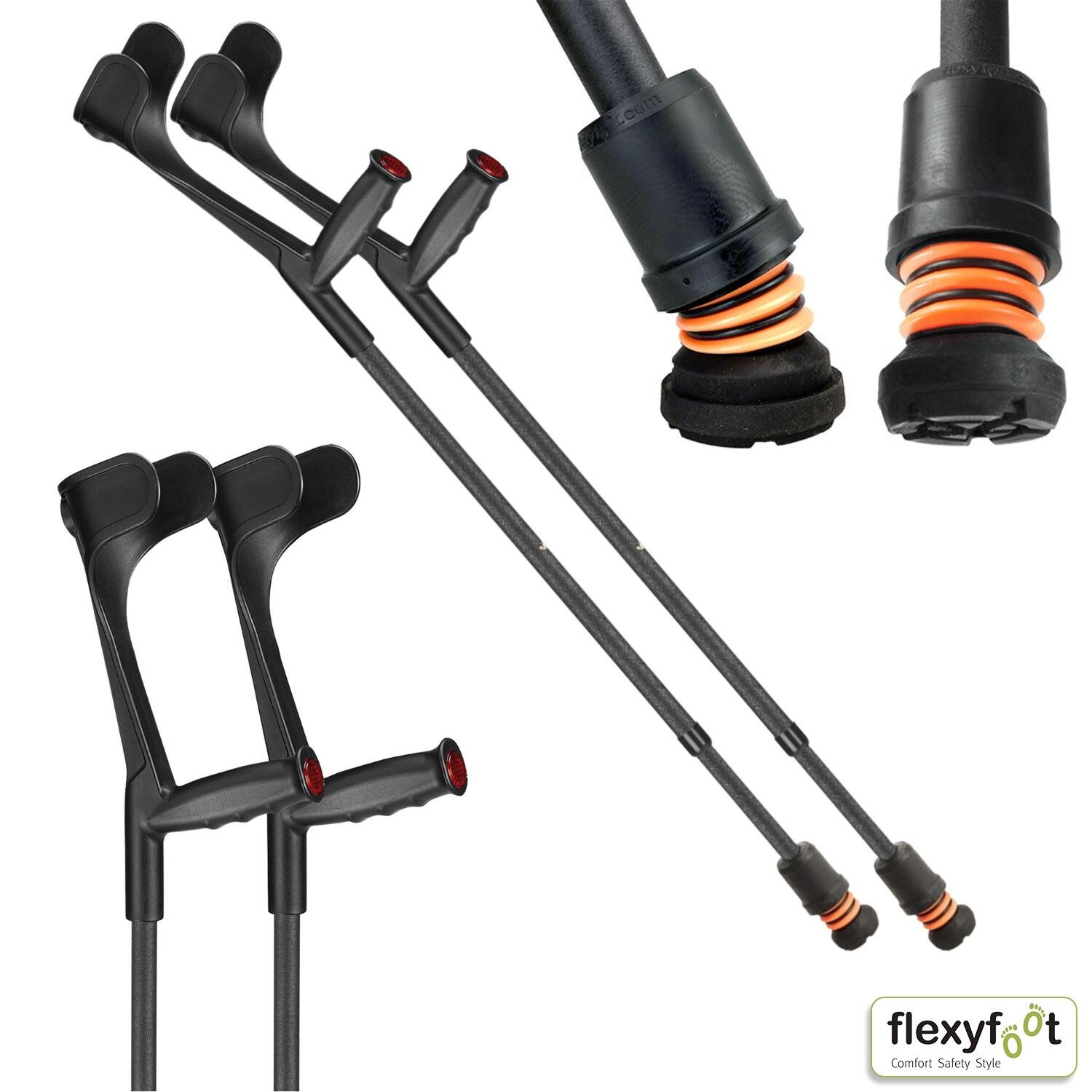 A pair of Textured black Flexyfoot Soft Grip Open Cuff Crutches