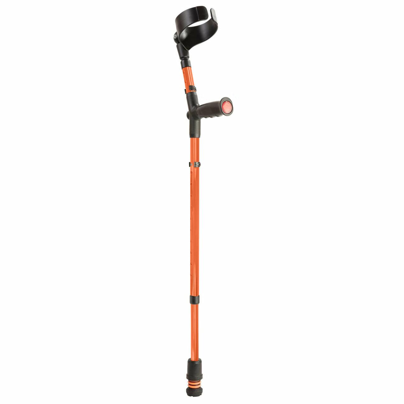 A single orange Flexyfoot Soft Grip Double Adjustable Crutch