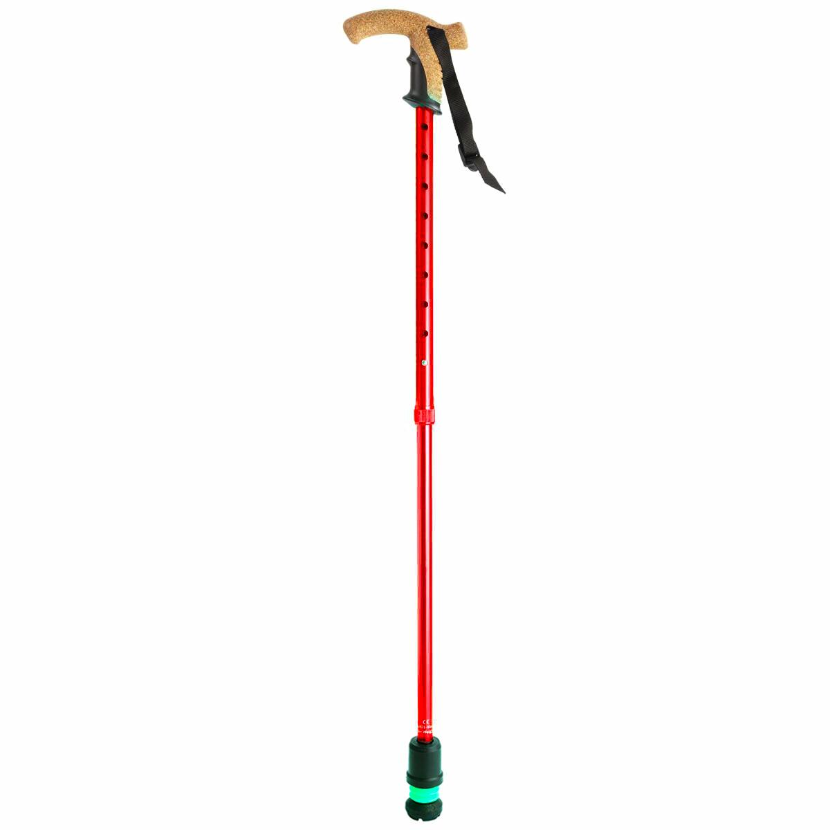 A single red Flexyfoot Premium Cork Handle Walking Stick