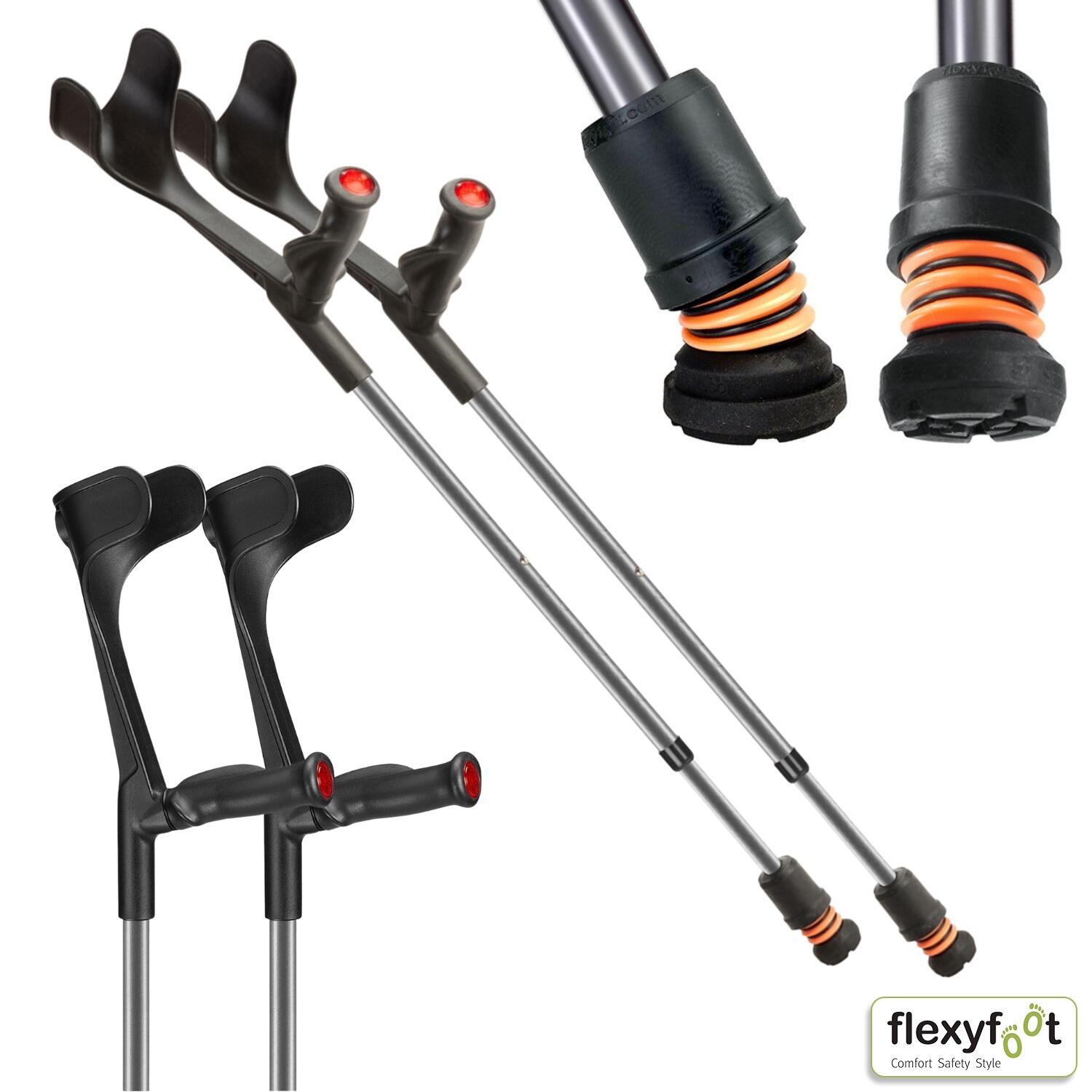 A pair of Grey Flexyfoot Comfort Grip Open Cuff Crutches