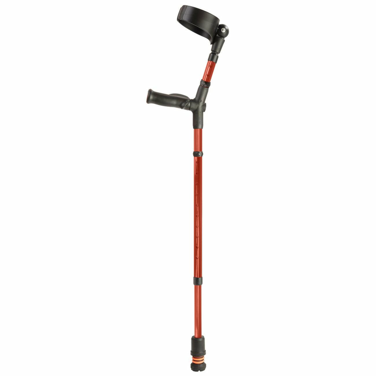 A single red Flexyfoot Comfort Grip Double Adjustable Crutch