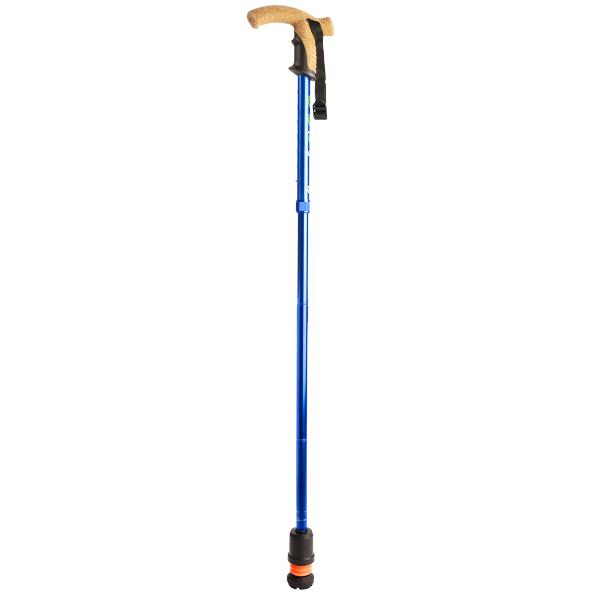 A single blue Flexyfoot Premium Cork Handle Folding Walking Stick