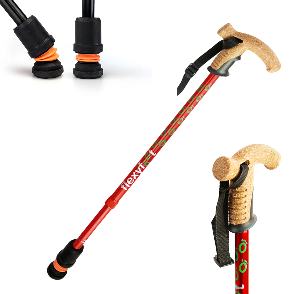 Flexyfoot Premium Cork Handle Folding Walking Stick - Orange