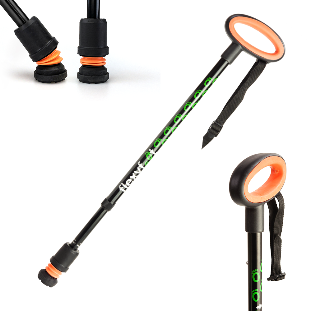 A black Flexyfoot Premium Oval Handle Walking Stick