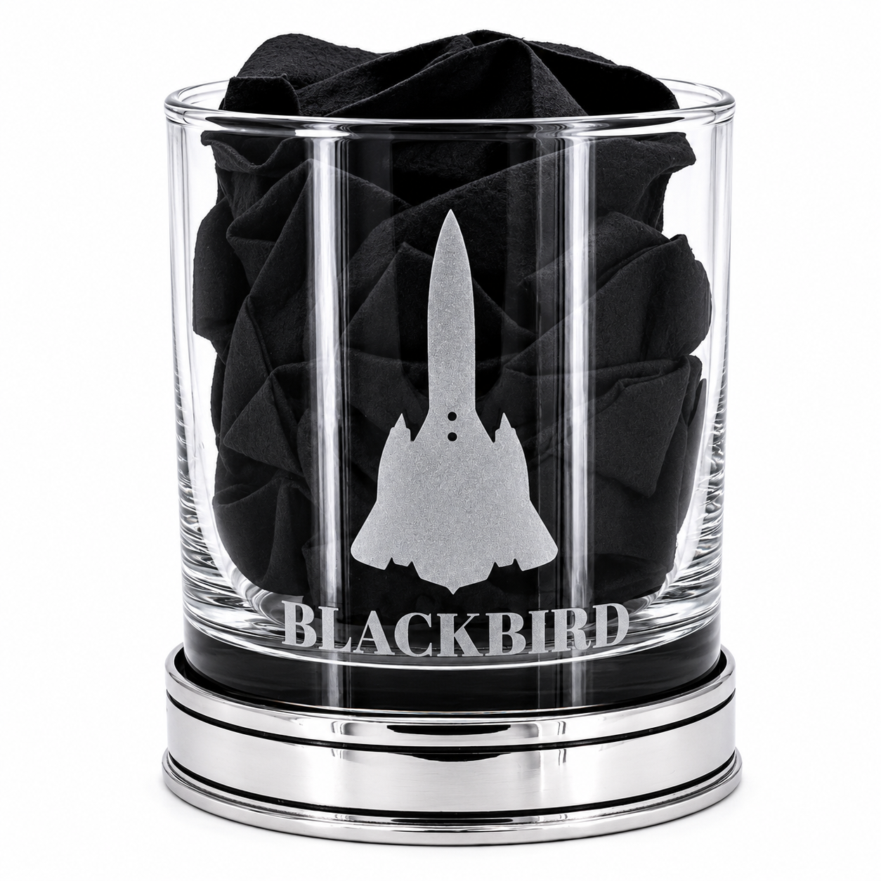 Lockheed SR-71 Blackbird Pewter Whisky Tumbler with a black cloth inside