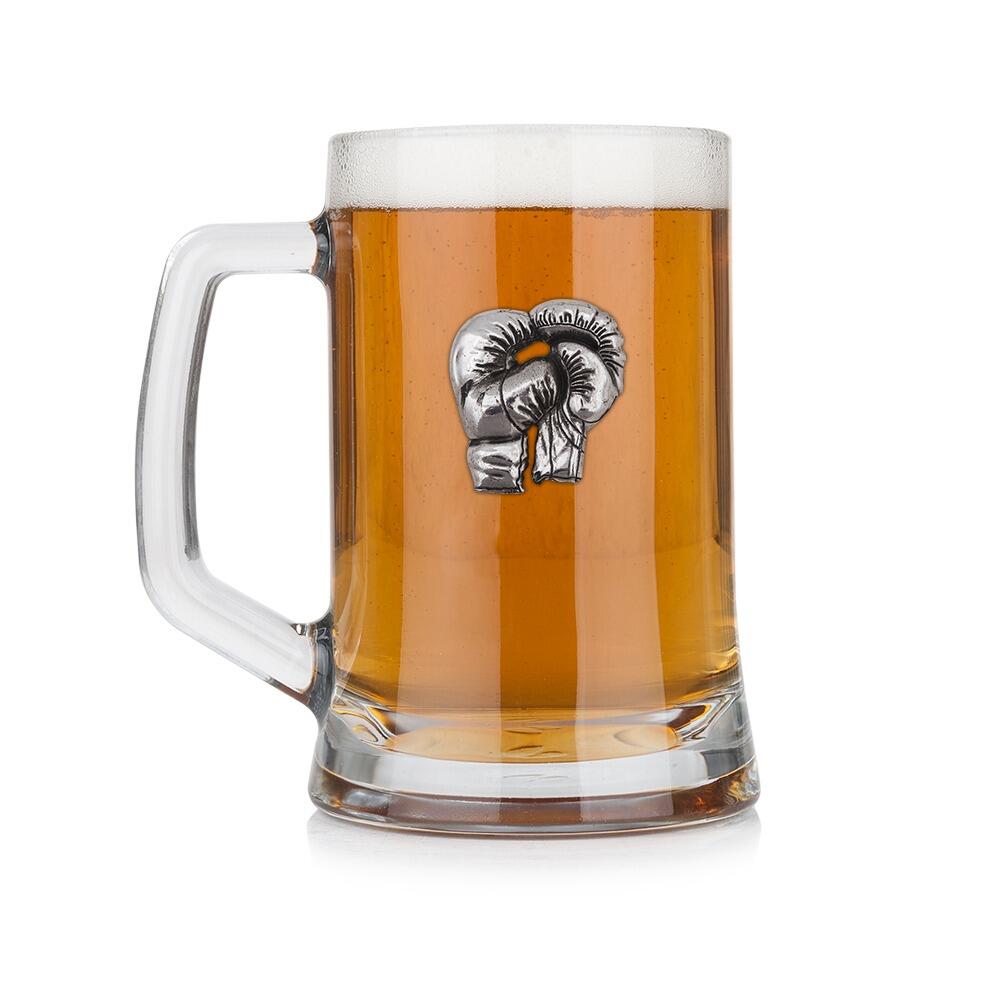 A Beer Tankard with a Pewter Boxing badge on the front, filled with Amber BeerRetryClaude can make mistakes. Please double-check responses.