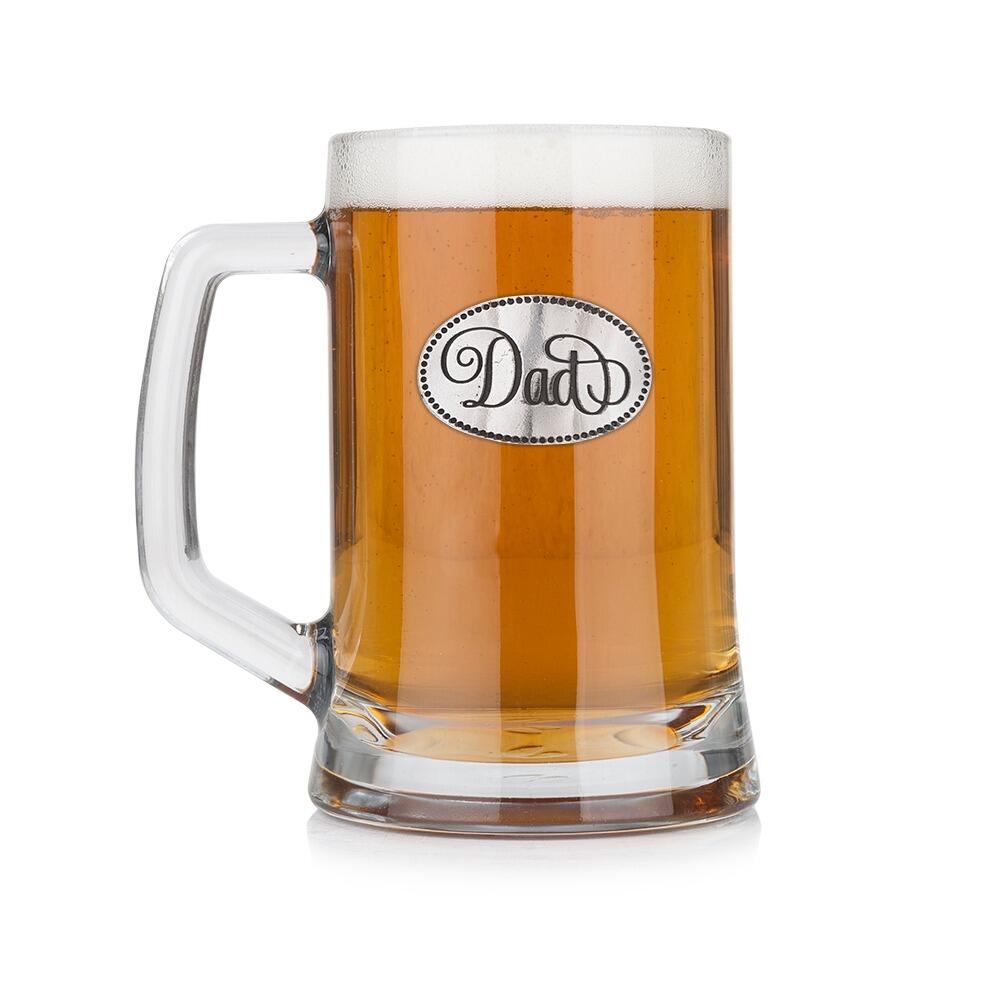 A Beer Tankard with a Pewter Dad badge on the front, filled with Amber BeerRetryClaude can make mistakes. Please double-check responses.