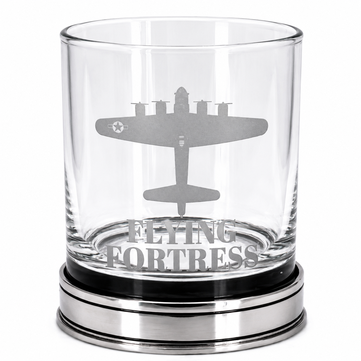 Flying Fortress Whisky Tumbler with a Polished Pewter base