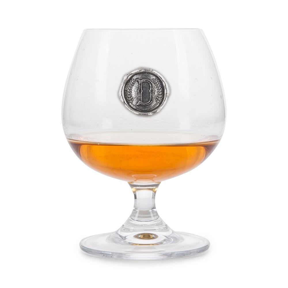 Brandy Glass with a Pewter D Monogram badge on the front