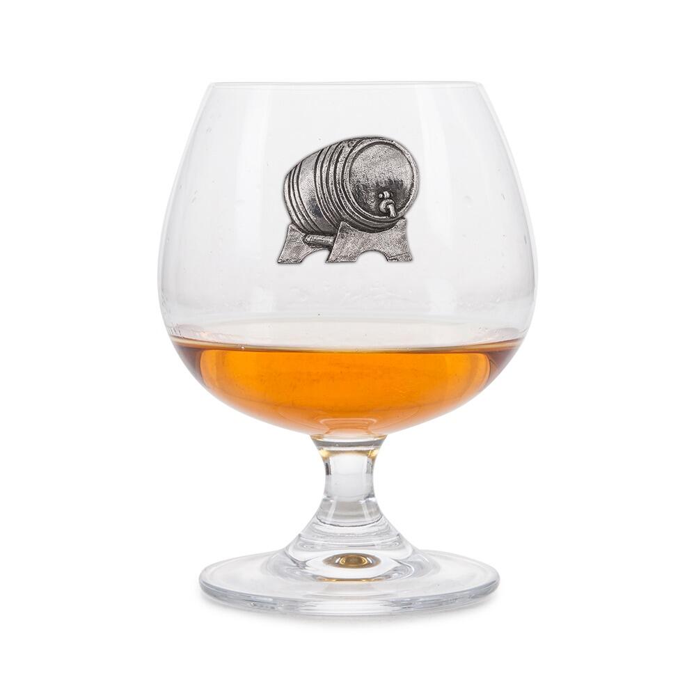 Brandy Glass with a Pewter Barrel badge on the front