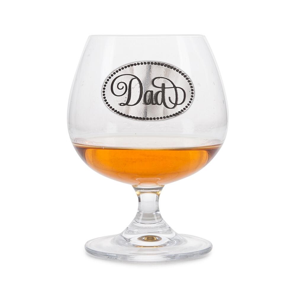 Crystal Brandy Glass with Engraved Pewter 'Dad' Badge