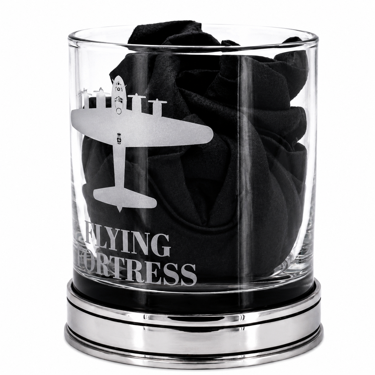 Flying Fortress Whisky Tumbler with a Polished Pewter base