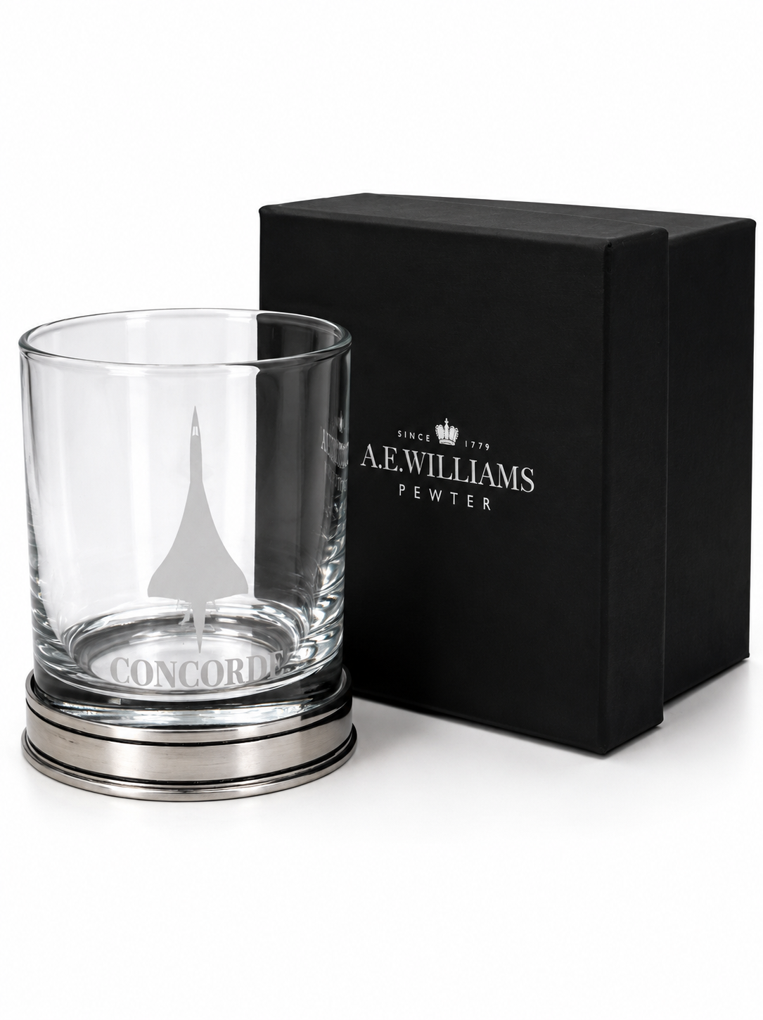 Concorde Pewter Whisky Tumbler with an A E Williams Box