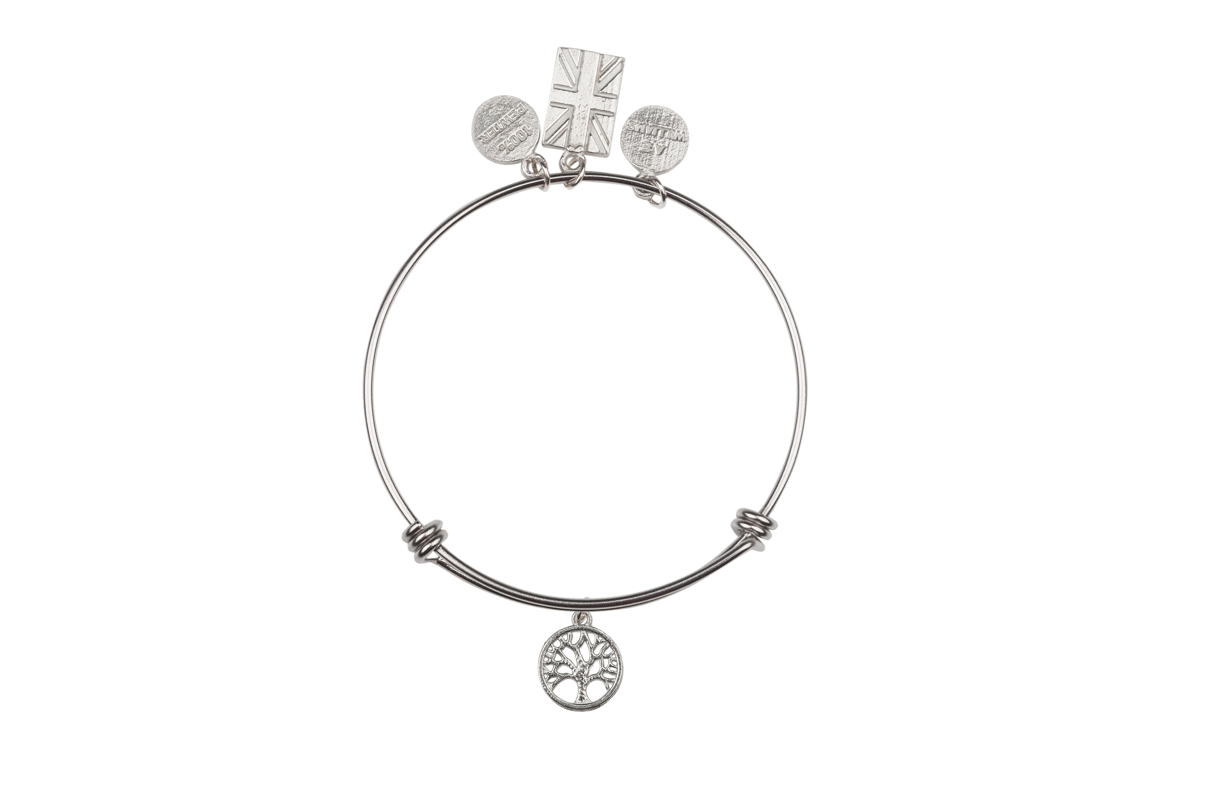 Tree of Life Pewter Charm with a loop attached on Adjustable bracelet