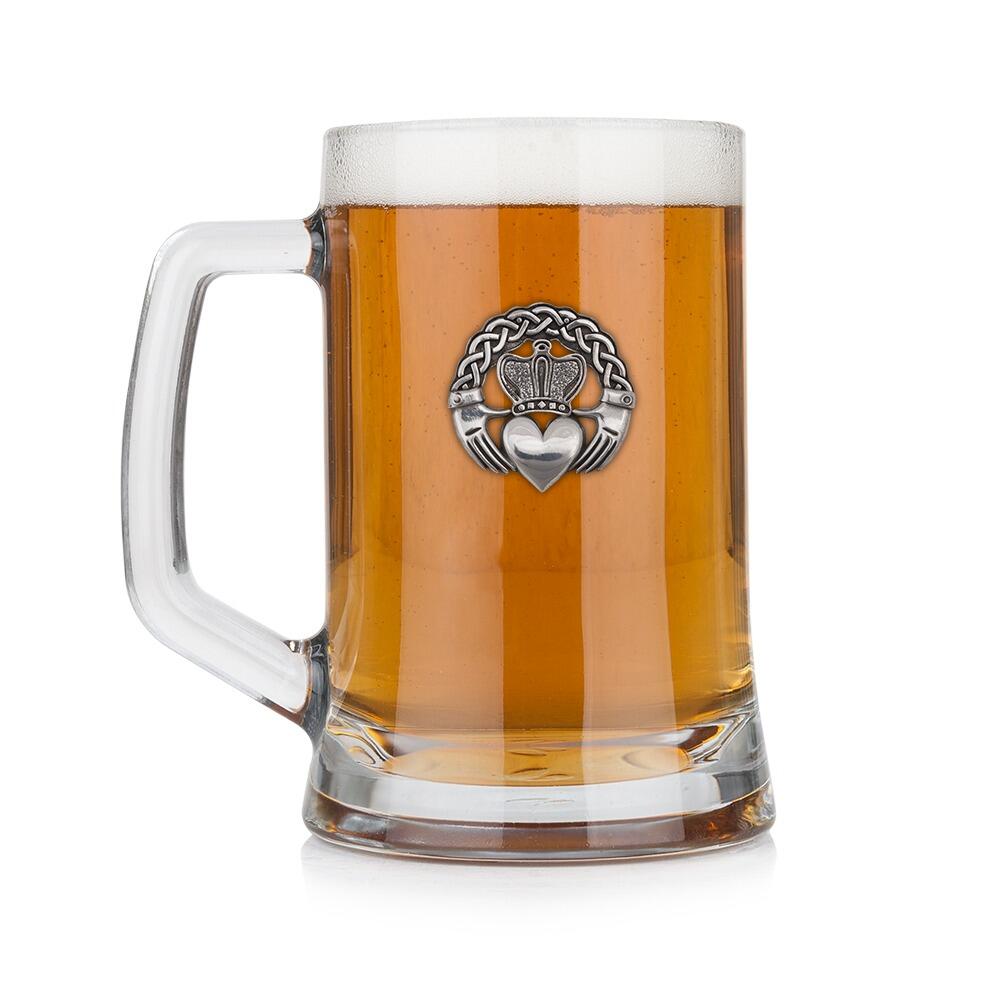 A Beer Tankard with a Pewter Claddagh badge on the front, filled with Amber BeerRetryClaude can make mistakes. Please double-check responses.