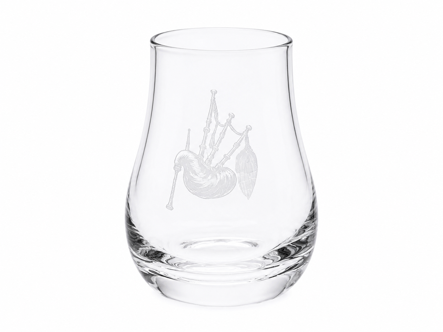 Engraved bagpipes whisky tasting glass, Scotch whiskey nosing glass for whisky enthusiasts.