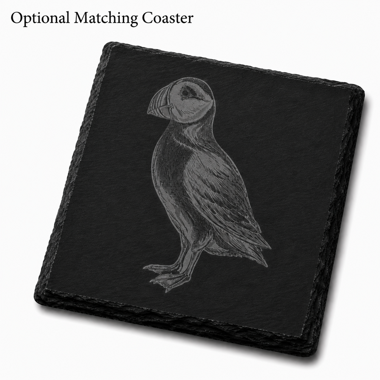 A Slate Coaster with a Puffin engraved onto the surface