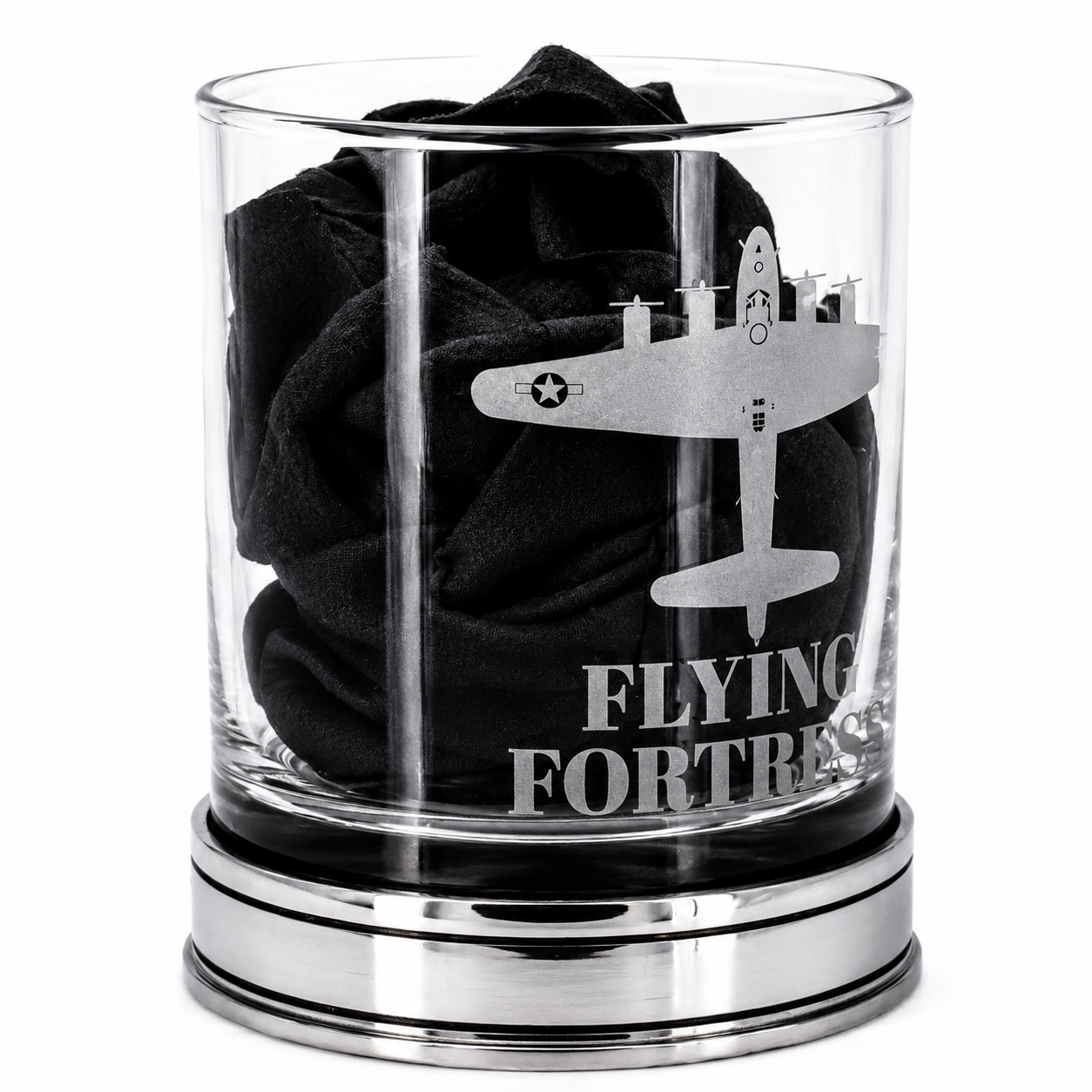Flying Fortress Whisky Tumbler with a Polished Pewter base