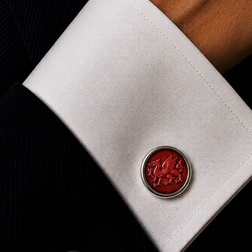 Pewter cufflinks with hand-enamelled red Welsh dragon design