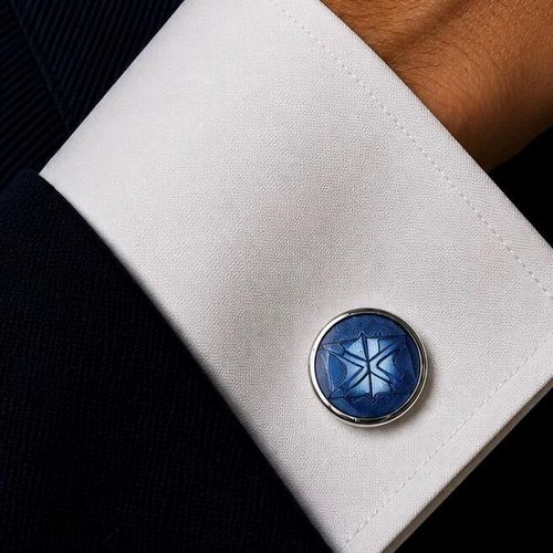Pewter cufflinks with hand-enamelled blue Scottish Saltire design