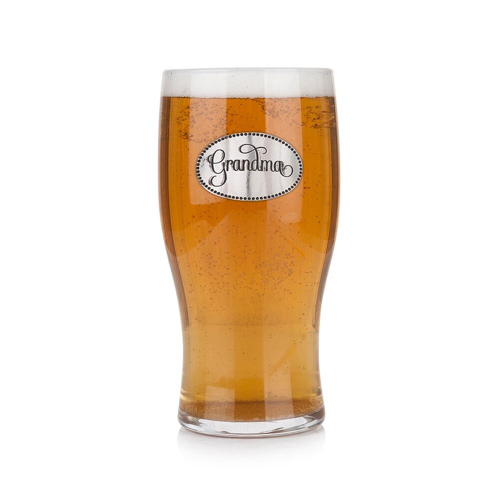 Pint glass with handmade pewter grandma badge filled with golden beerRetryClaude can make mistakes. Please double-check responses.
