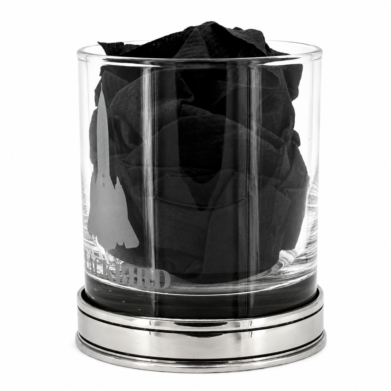 Lockheed SR-71 Blackbird Pewter Whisky Tumbler with a black cloth inside